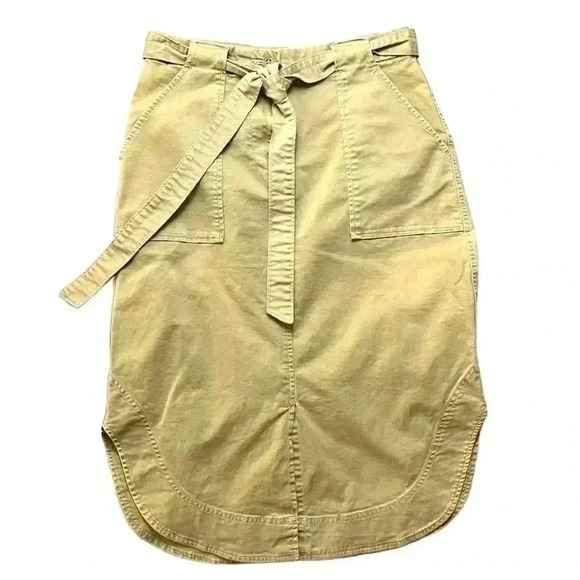 Gap Khaki “Retro” 70’s High Tie Waist Pocket Cotton Round Hem Midi Skirt Size 6 - Picture 1 of 13